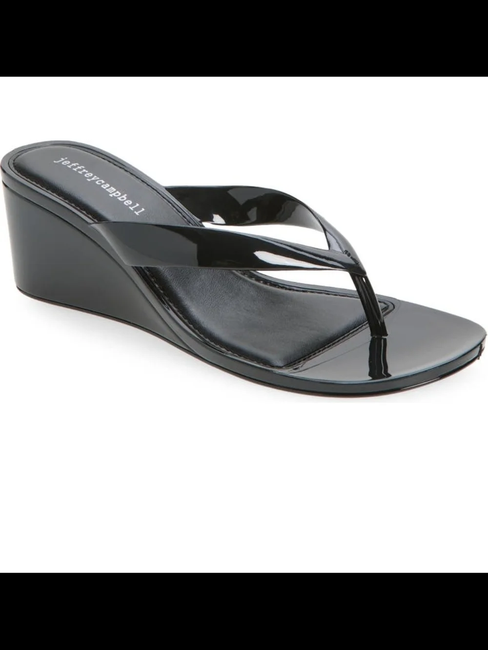 Jeffrey Campbell Black Patent Wedge Thong Sandals
